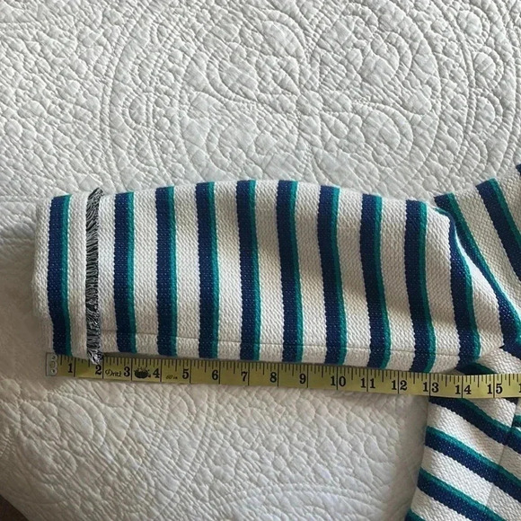 Talbots Striped Cotton Blend Textured Jacket Peplum Back Women’s 8 Cream Preppy - Picture 10 of 17